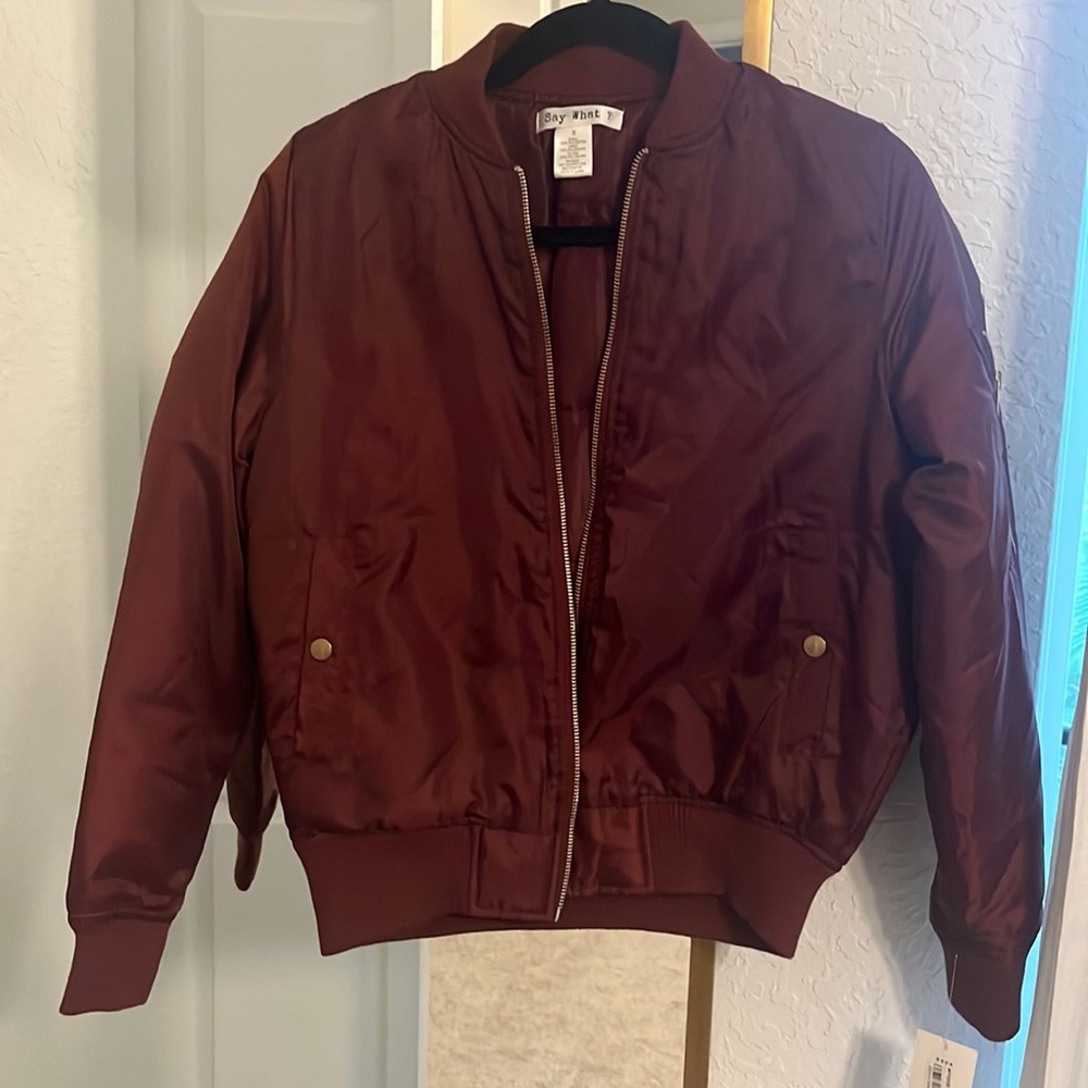 Bomber flight jacket coat in burgundy new